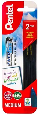 Pentel Energel X Retractable RollerBall Black Twin Pack
