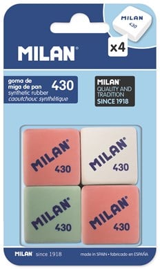 Milan 4 Synthetic Rubber Erasers Blister Card