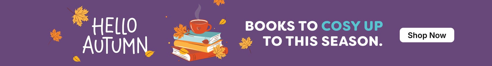Banner for autumn campaign books - text "hello autumn, books to cosy up to this season"