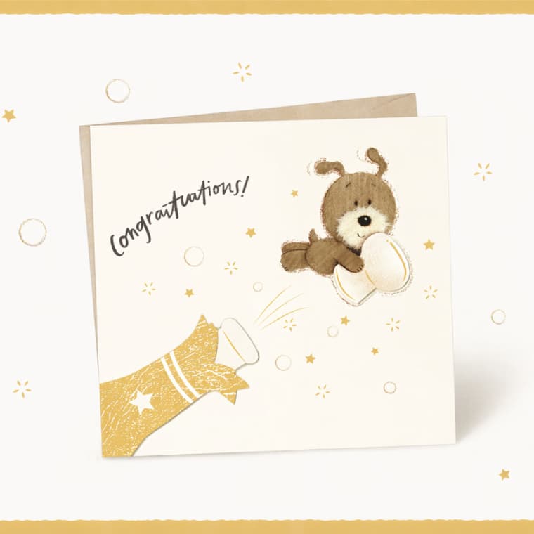 Congratulations Card - Woof champagne cork