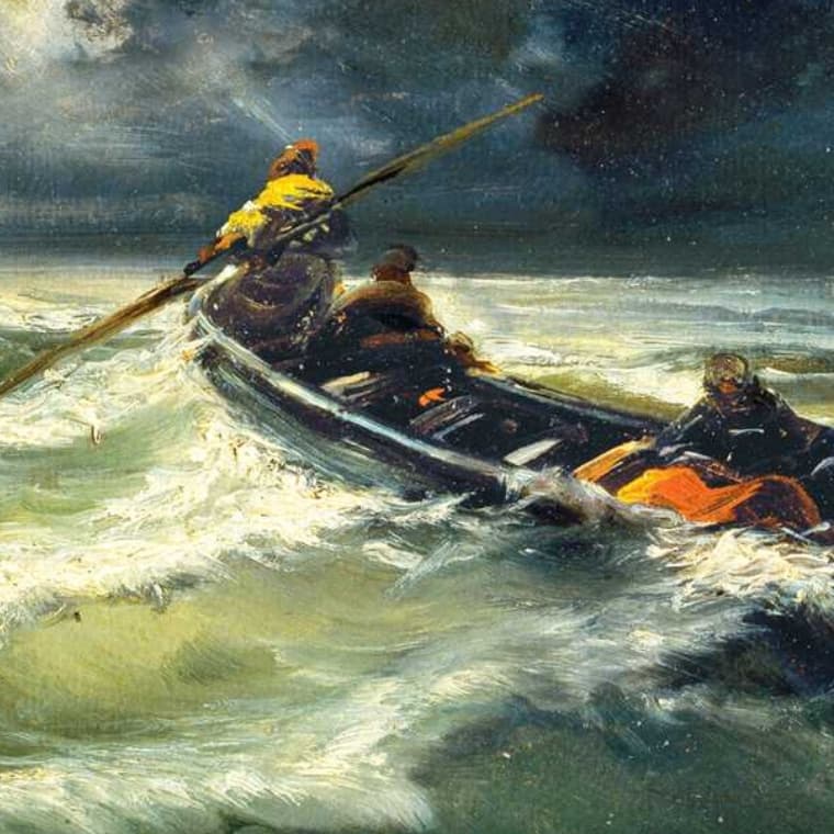 Painting of a shipwreck from book cover of 'Captain's Dinner' by Adam Cohen