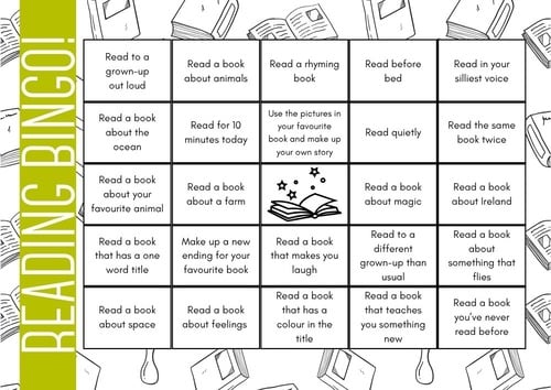 Reading bingo book tracker with book background