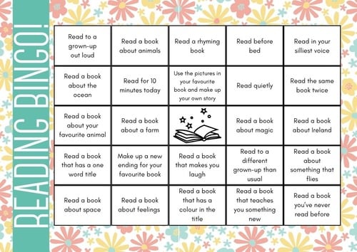 Reading bingo book tracker with flowers background