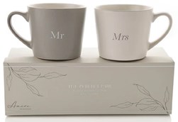 AMORE Set of 2 Grey & White Mugs - Mr & Mrs