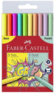 Faber Castell Grip Fibre Tip Colour Marker Neon & Pastel Set