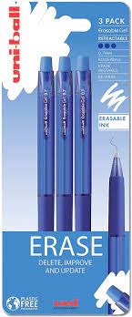Uniball Erasable Capped Blue 3 Pack Plastic Free Packaging
