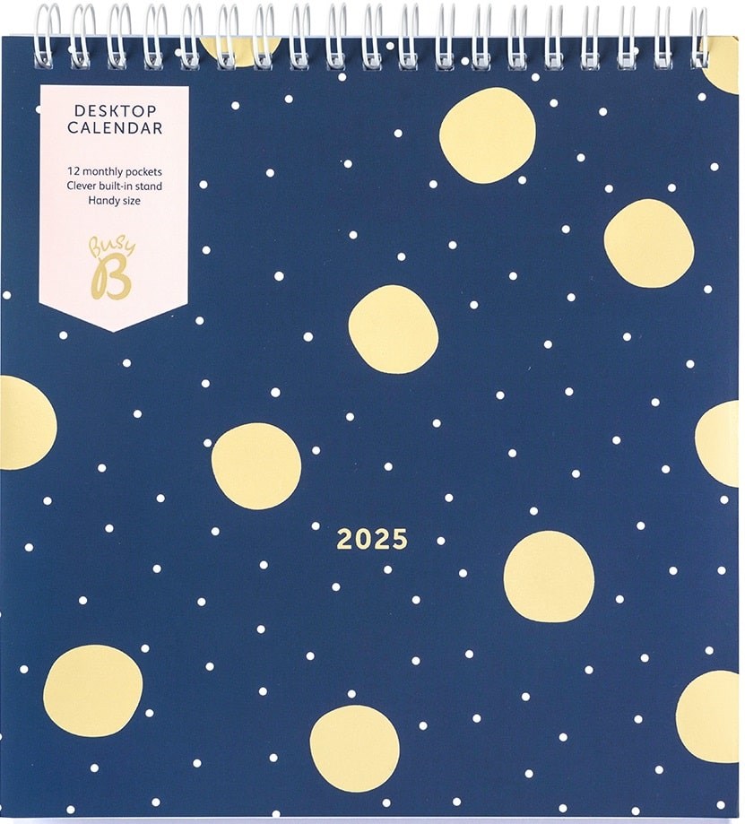 Busy B 2025 Desktop Calendar Navy Spot.