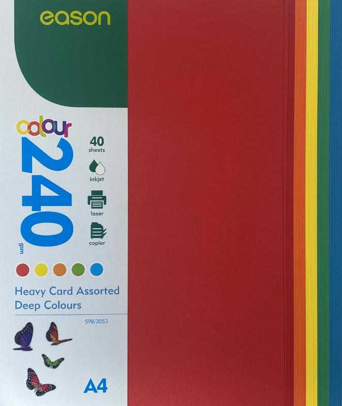 Eason A4 240gsm Pk 40 Card Asst Deep Colours