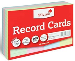 Record Cards 6X4 100 Coloured