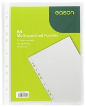 Eason A4 50 Pack Clear  Punched Pockets- Standard weight