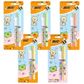 BIC 4 Colour & Highlighter Grip Pen Set - Kawaii Animal Pack of 2
