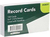 Eason Record Cards 5"X3" 100 Pack - White