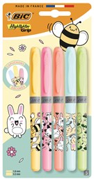 BIC Highlighter Grip Pen Pastel - Kawaii Pack of 5