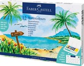 Faber Castell Watercolours with Brush & Swatch Card - 12 Colours
