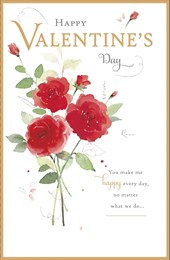 Line Red Roses Valentines Day Card