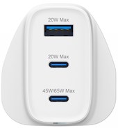 Groove 3-Port USB Mains GaN Charger 65W Power Delivery - White