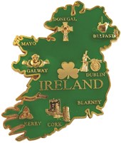 Gold Metal Ireland Map Magnet