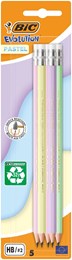BIC Evolution Pastel Pencil with Eraser Pack of 5