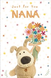 Mothers Day Card Nana 8x5 - Boofle Holding Flowers