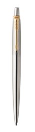 Parker Jotter Ballpoint Pen, Stainless Steel with Golden Trim, Medium Point Blue Ink
