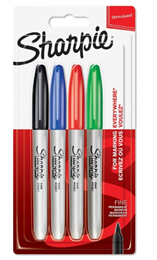 Sharpie Permanent Markers Fine Tip Pack of 4 Assorted Colours