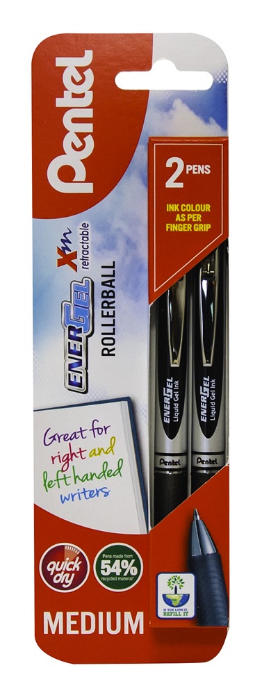 Pentel Energel XM Retractable Rollerball Black Pen Twin Pack