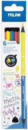 Milan Triangular Double-Ended Colour Pencils - Set of 6 (Fluo Colours + Metallic Colours)