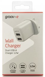 Groove Dual USB-A Mains Charger 12W - White